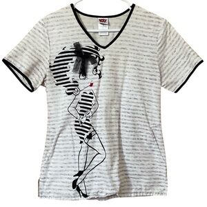 Betty Boop Scrub Top Small Gray White